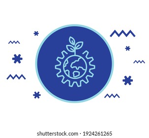 Leaf and gear wheel logo. Green power and alternative energy source, industry and nature, environment and ecology vector icon.