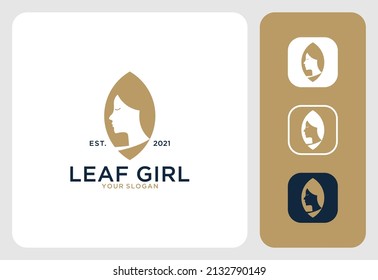 leaf girl beauty logo design