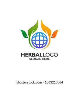 leaf and globe for environment logo design	