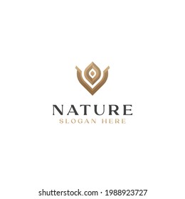 Leaf Golden Gradient Monogram Logo Template. vector Illustration