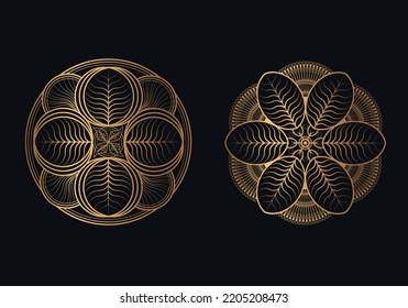 Leaf gradient mandala on Black background.  Mandala with floral patterns. Circular pattern in form of mandala for Henna, Mehndi, tattoo, decoration.