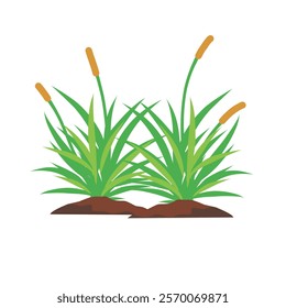 Leaf grass decoration element in fresh green color, leaf grass with yellow flowers