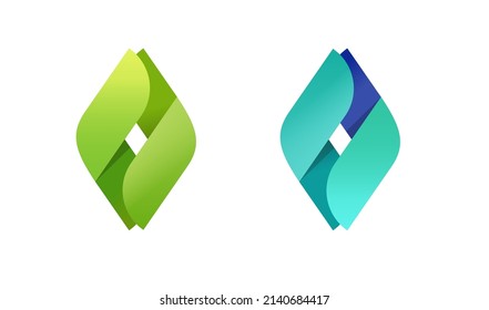 Logo biológico de hoja verde abstracto vector o naturaleza elemento de energía orgánica icono diseño moderno color violeta azul, hojas ecológicas o logotipo gráfico de flores geométricas elegante, identidad de moda ambiental