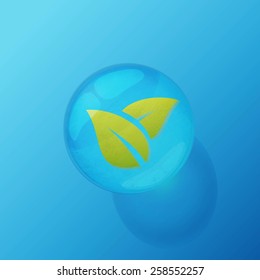 leaf in green droplet