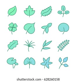 Leaf green gradient icon set.  Included the icons as clover, lotus, ornamental plants, grass and more.
