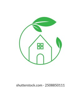 Leaf Green House Home Logo Vector Template