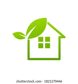 Plantilla de icono de hoja y Casa verde