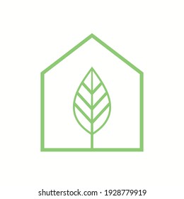 leaf with green house logo design template.