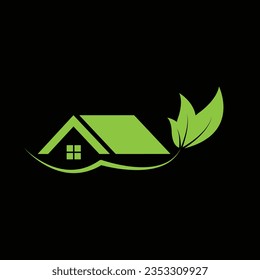  Logotipo de la hoja y la casa verde, icono, símbolo, firma, etc.