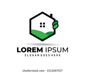 Leaf and Green House Logo Template