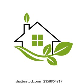 Vorlage für das Logo von Leaf und grünem Haus