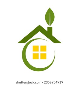 Plantilla de logotipo de hoja y casa verde