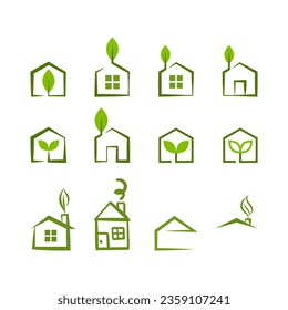 Leaf and green house logo template set or collection.
