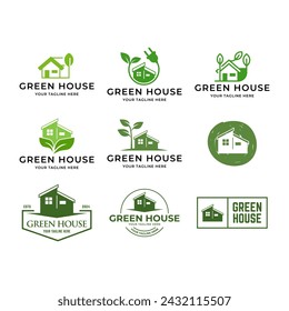 Leaf and green house logo template set collection isolated on white background.