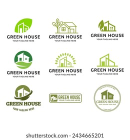 Leaf and green house logo template set collection isolated on white background.