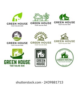 Leaf and green house logo template set collection isolated on white background.