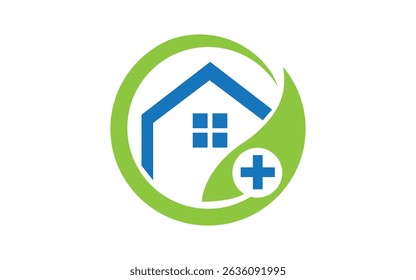 Leaf and green house logo template new plus leaf icon vector design