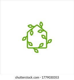 Leaf and Green House Logo Vector Illustration Template
