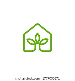Leaf and Green House Logo Vector Illustration Template