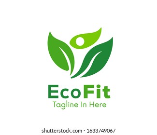 leaf Green human jump eco health logo design inspiration