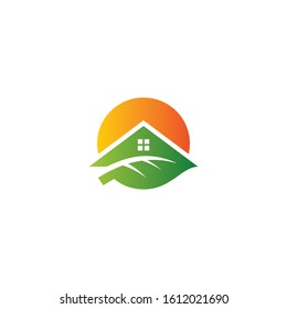 leaf green logo with construction home sun