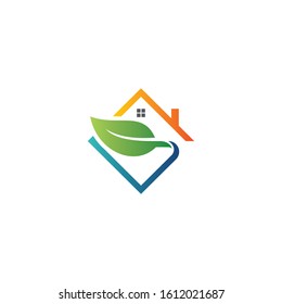 leaf green logo with home construction element template
