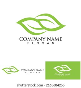 Logo verde hoja y plantilla de vector de símbolo