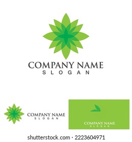 Logo verde hoja y plantilla de vector de símbolo