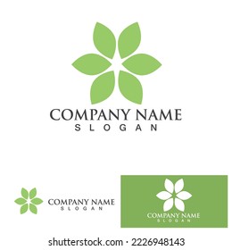 Logo verde hoja y plantilla de vector de símbolo