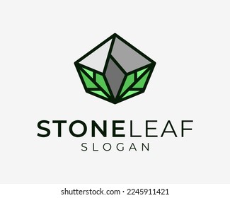 Leaf Green Nature Plant Natural Stone Natural Rock Gravel Línea simple Color del arte Colorido Diseño del logotipo Vector