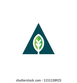 leaf green and tree logo template