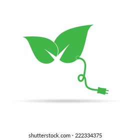 leaf green vector illustration with electricity on white