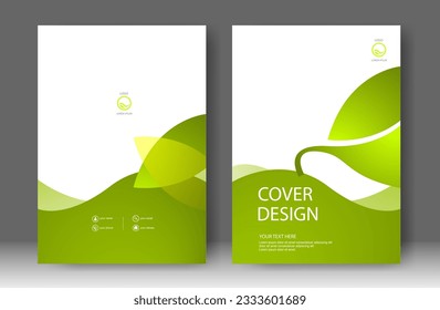 Leaf green and white wave Book cover design modern. Annual report. Brochure template, catalog. Simple Flyer promotion. magazine. Vector illustration