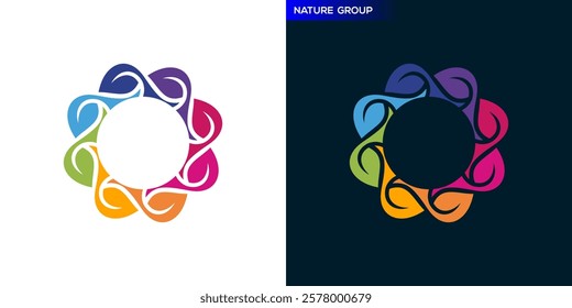 Leaf group logo. Nature, growth, teamwork. Icon symbol design template EPS 10.	