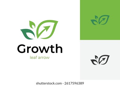 Leaf grow up logo icon design with arrow vector illustration graphic symbol for financial growth logo design