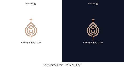 Leaf growth and church line style logo vector design