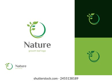 Blattwachstum Blatt-Logo-Icon-Design, Circle Earth mit pflanzlichen grafischen Elementen, Symbol, Zeichen für Green Earth Day, Naturglobus und Greening Earth-Logo-Vorlage