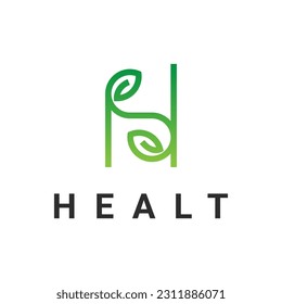 Leaf H Letter Logo Design Concept, Health Logo With H Letter and Leaf Icon