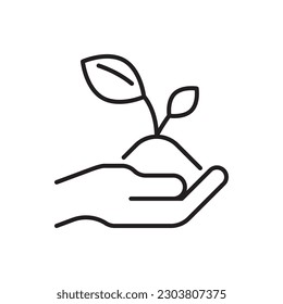 Icono de línea de cuidado manual de la hoja