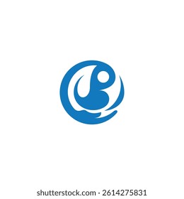Leaf hand care logo in blue flat design style