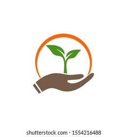 diseño del logotipo de la hoja y el cuidado de las manos