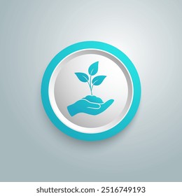 Leaf and hand, care nature blue icon vector