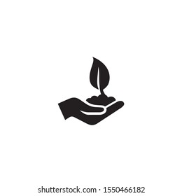 leaf and hand, care nature icon , care of plant  - Vector