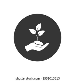 Leaf and hand, care nature icon vector