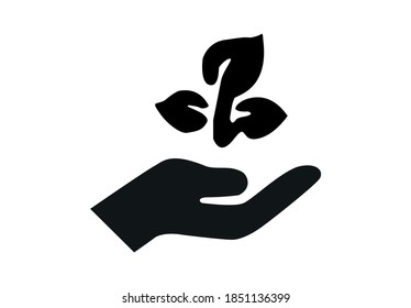 leaf and hand, care nature icon vector.Money Investment Icon,Simple hand with a plant icon. Symbol and sign vector illustration design. Editable Stroke. Isolated on white background.