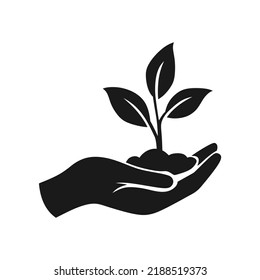 leaf and hand, care nature icon vector