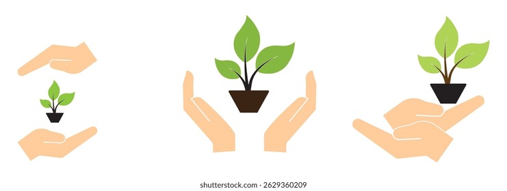 Hoja y mano, cuidado de la naturaleza icono Vector. Mano sosteniendo el icono de la planta - Ilustración eps 10