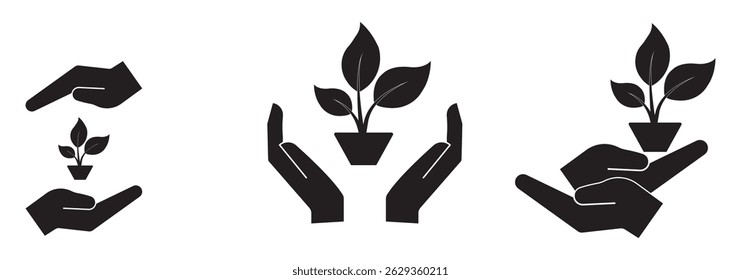 leaf and hand, care nature icon vector. Hand Holding Plant Icon - Illustration  eps 10