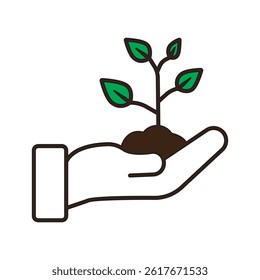 leaf and hand, care nature vector icon 10 eps