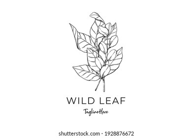 Leaf hand drawn illustration logo vintage